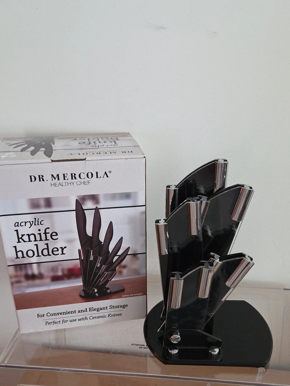 Black Acrylic Knife Holder - Stylish Countertop Organizer..NIB